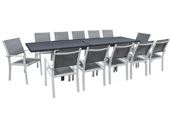Table extensible et chaises de jardin en aluminium