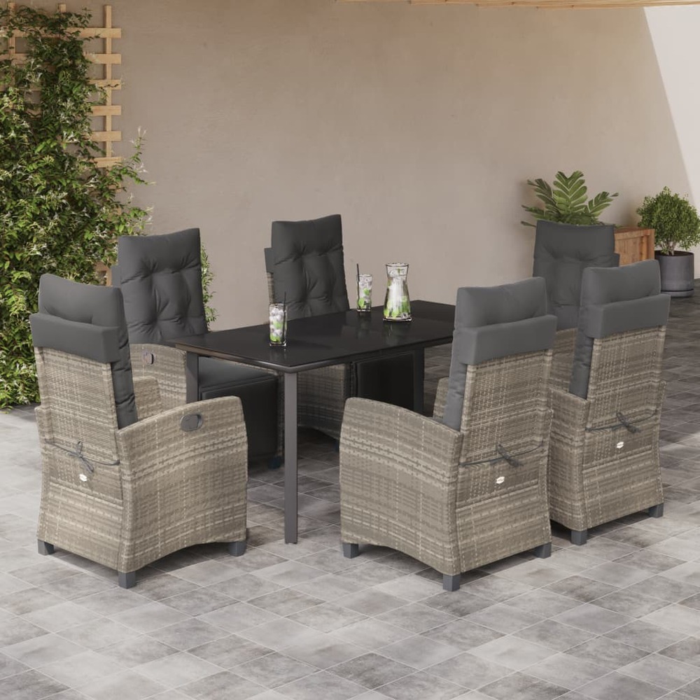 Ensemble à manger de jardin et coussins 7 pcs gris clair rotin