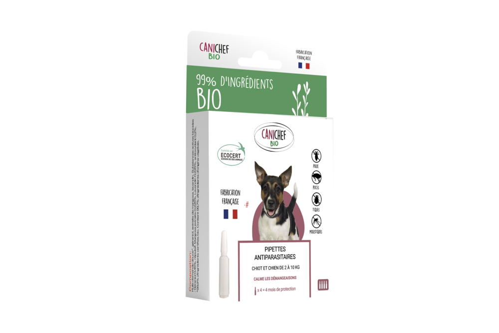 Canichef - pipettes antiparasitaires bio pour chiot et chien de petite taille
