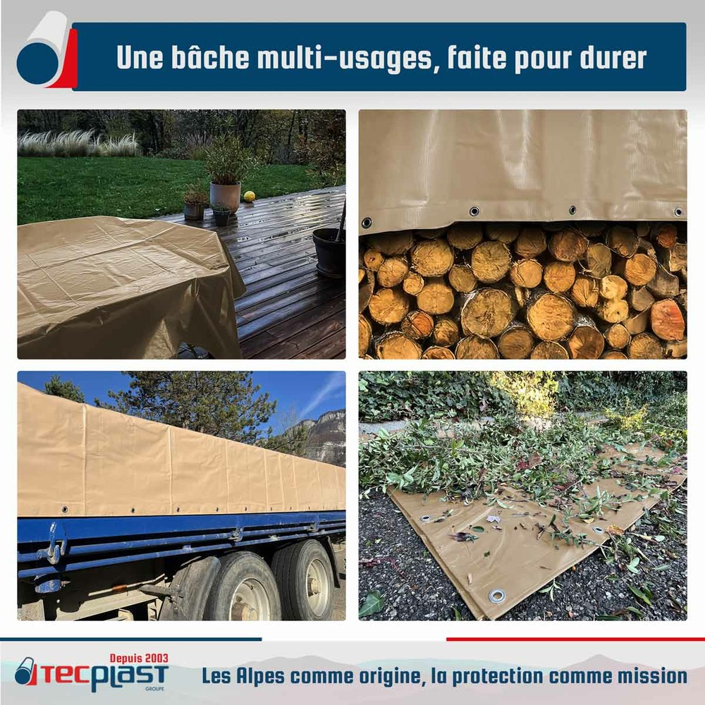 Bâche de protection tecplast lp506mu 3x5 m - beige foncé - garantie 5 ans