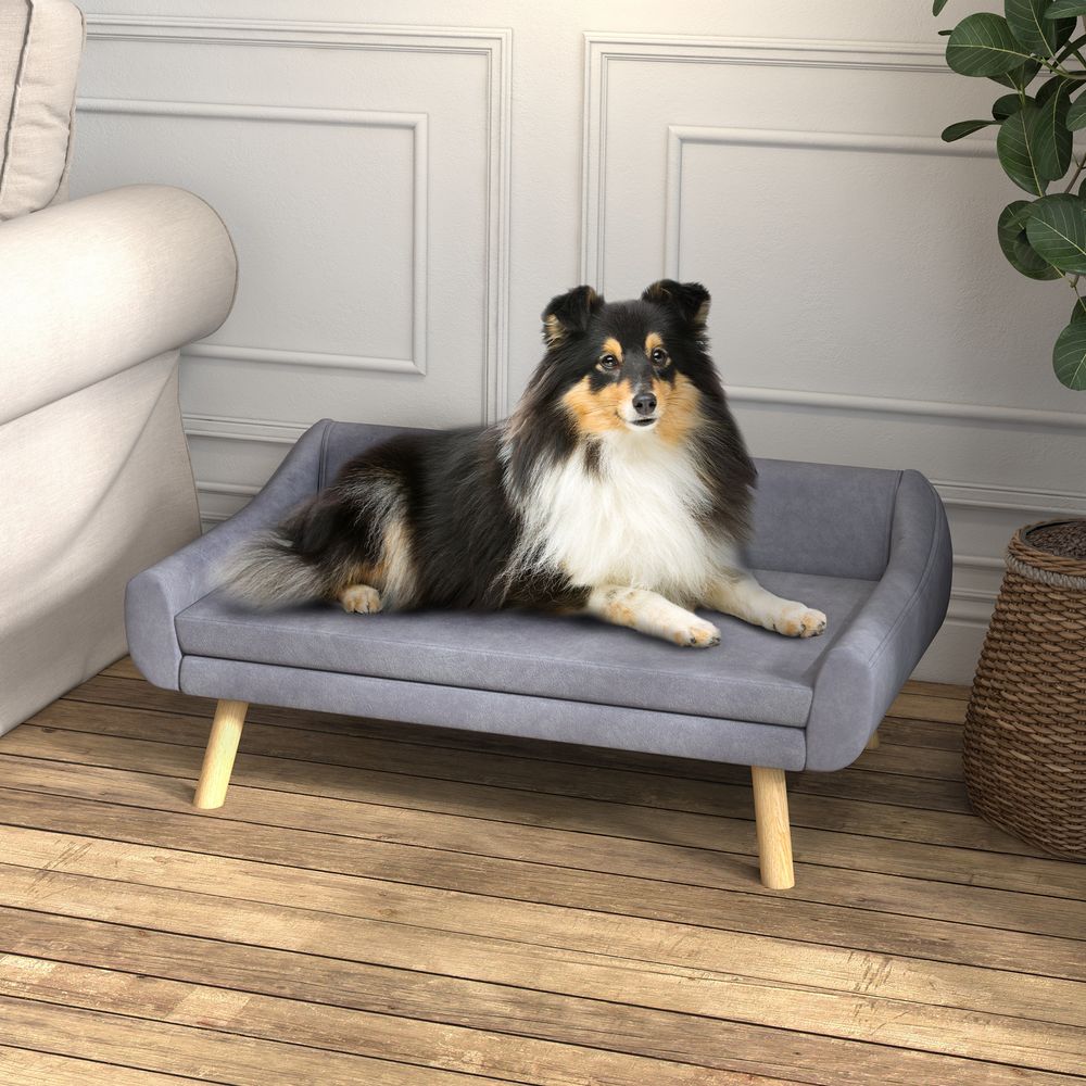 Canapé pour chien bois de pin 102 x 58,5 x 42,5 cm gris pour intérieur coussin amovible doux et stable