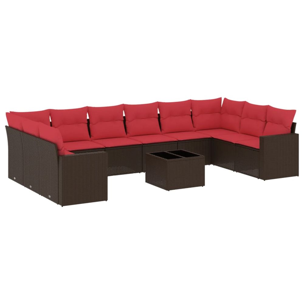 Salon de jardin et coussins 11 pcs marron résine tressée