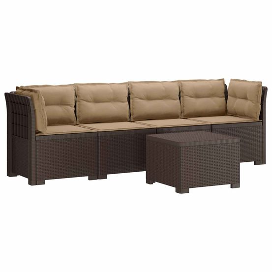 Canapé de jardin 4 places avec coussins look rotin pp marron