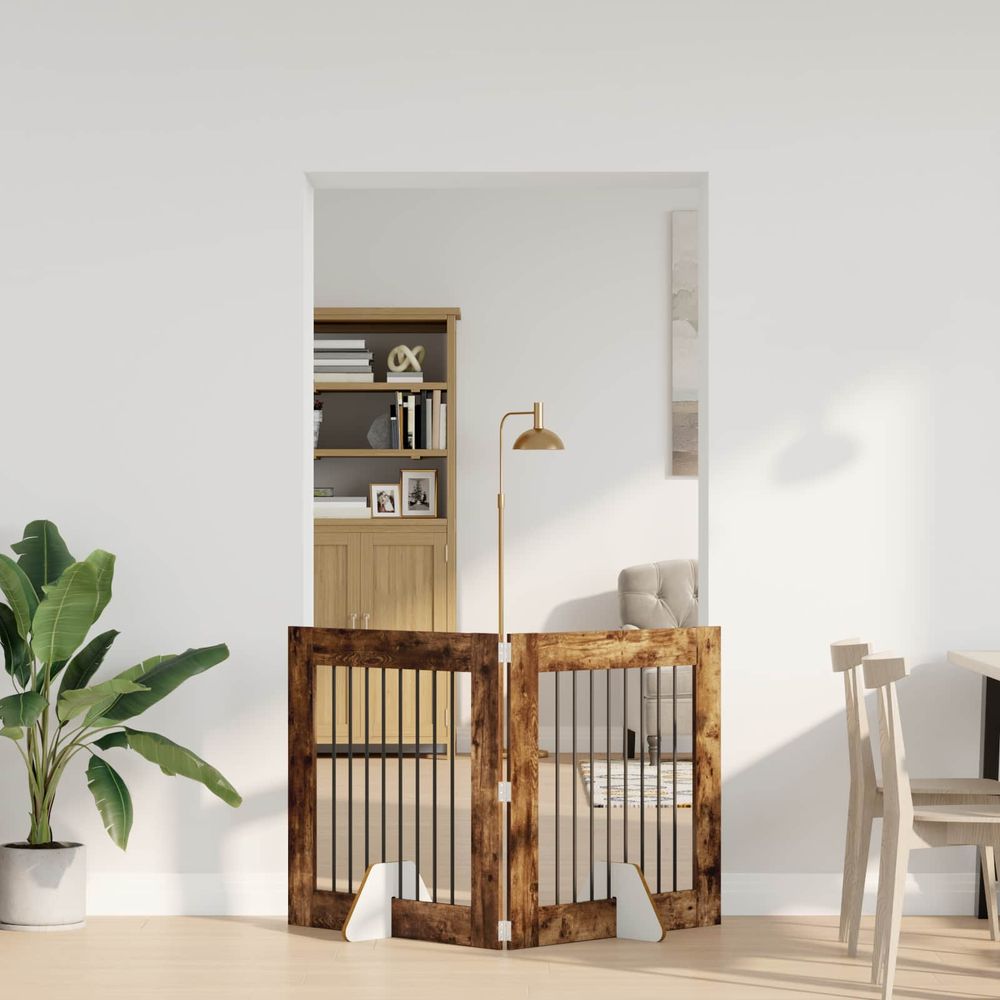 Barrière intérieure bois ingénierie pour chiens séparation modulable 160cm fumé