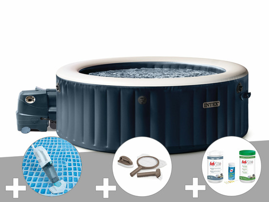 Kit spa gonflable purespa blue navy rond bulles 4 places + aspirateur + kit d'e