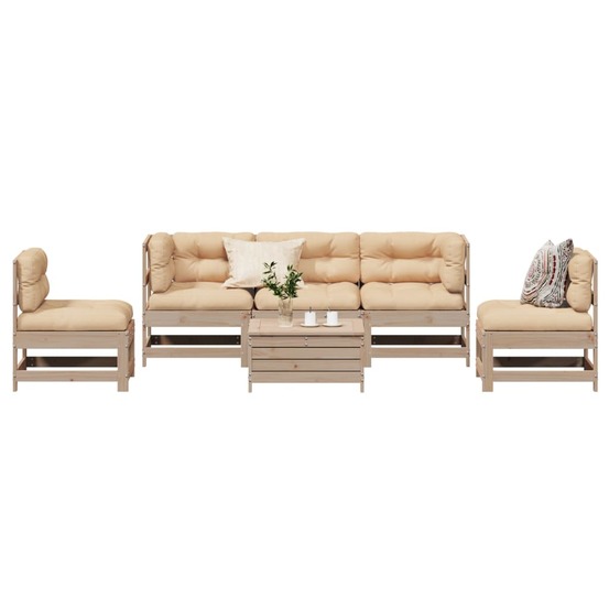 Salon de jardin 6 pcs avec coussins bois de pin massif