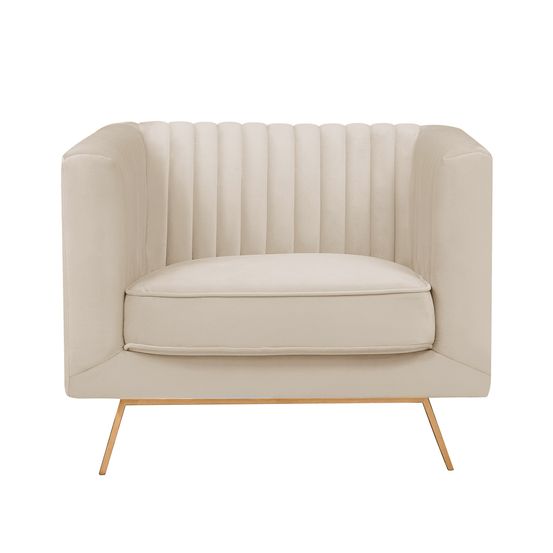 Gatsby-fauteuil en velours beige et pieds en métal doré