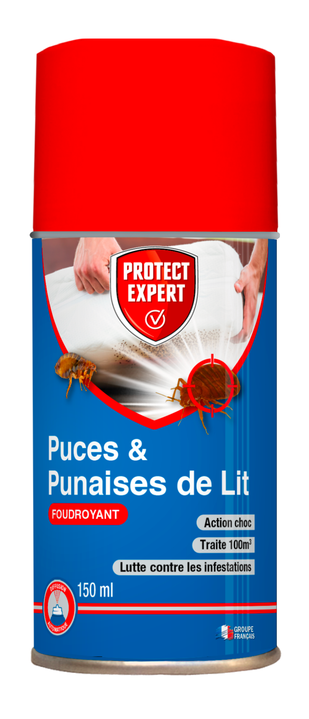 Protect expert aérosol anti punaises de lit & anti puces - diffusion auto - traite 100m3 - efficace face aux infestations pupa150n
