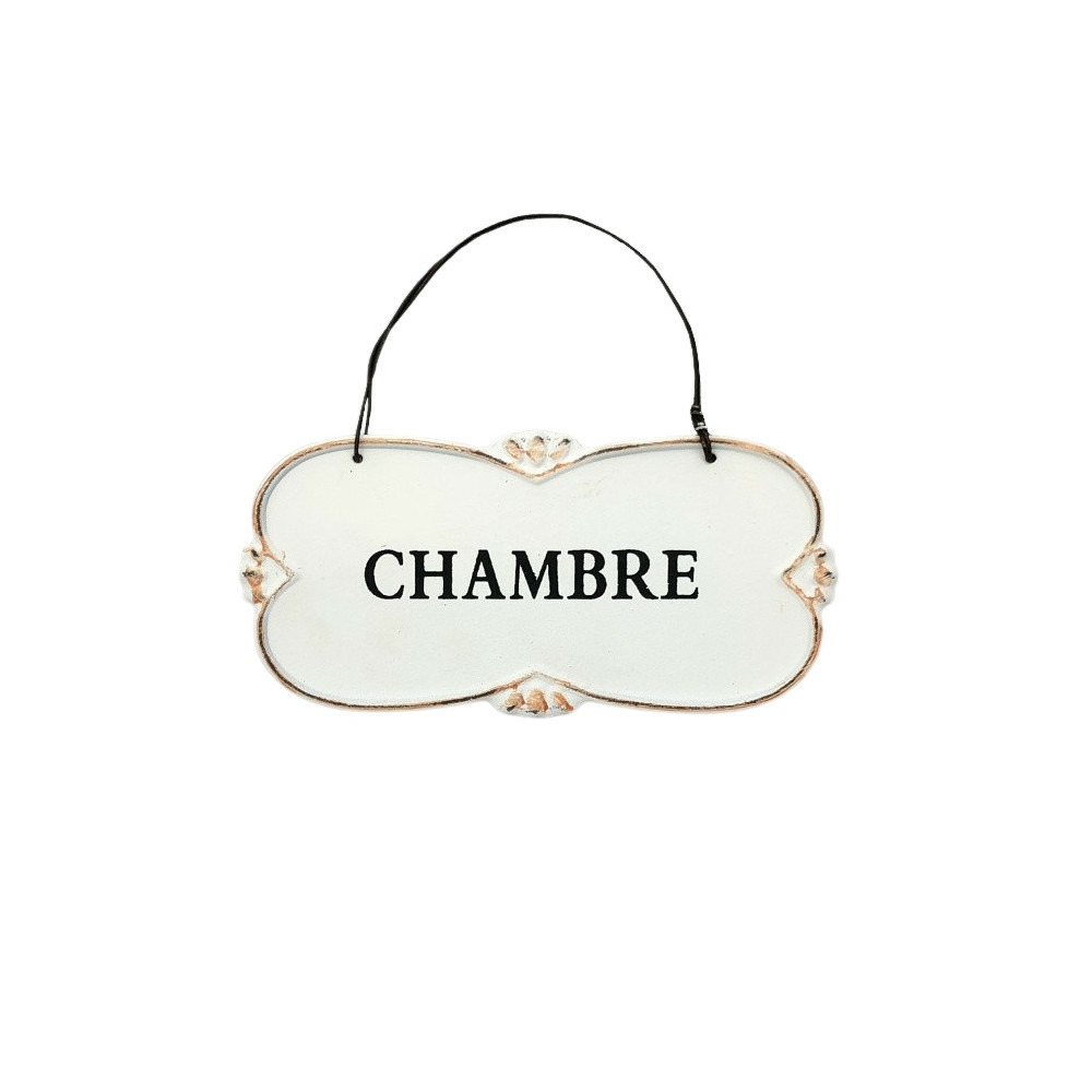 Plaque de porte décorative vintage chambre fer blanc noir 12x7cm