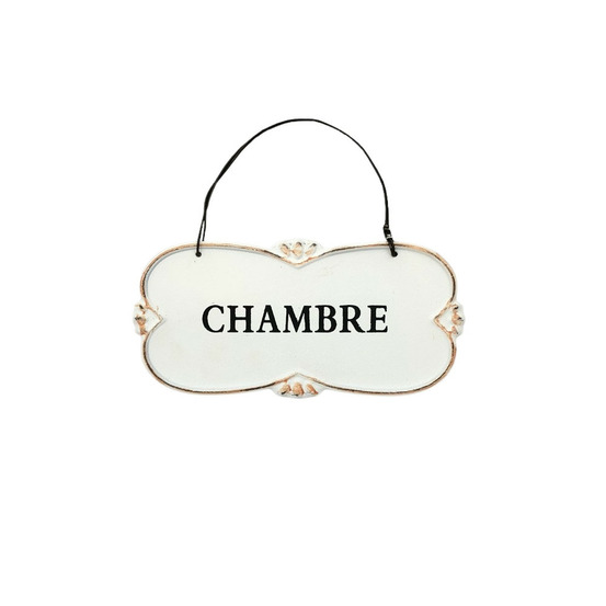 Plaque de porte décorative vintage chambre fer blanc noir 12x7cm
