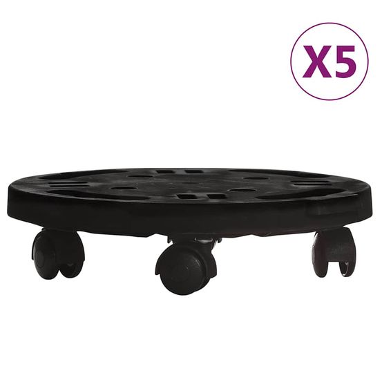 Chariots à plantes avec roues 5 pcs diamètre 30 cm noir 170 kg