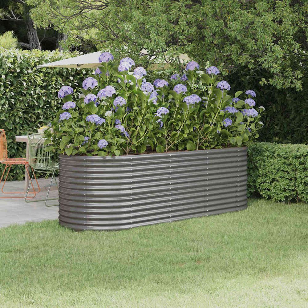 Jardinière haute ovale en acier galvanisé potager gris 224x80x68 cm