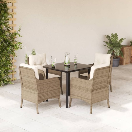 Ensemble à manger de jardin avec coussins 5pcs beige poly rotin