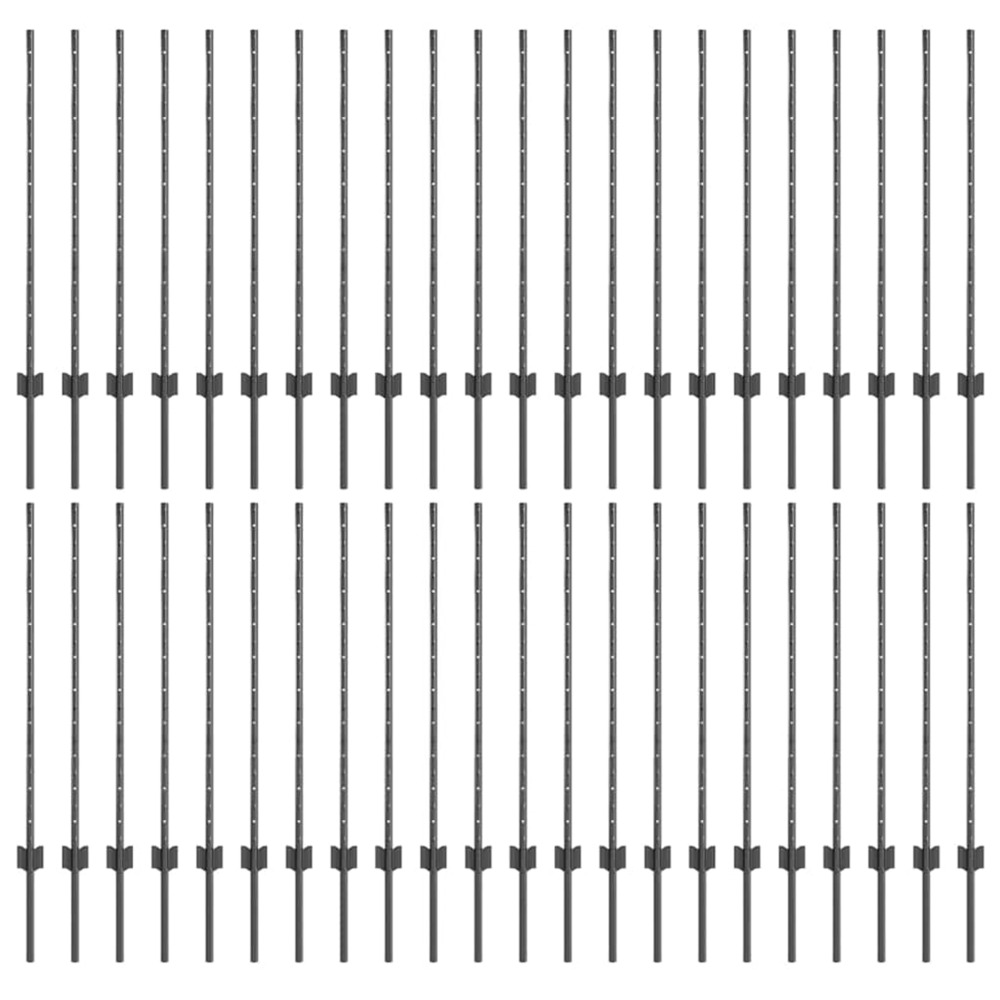 Poteau de clôture. 44 pcs gris 140 cm acier