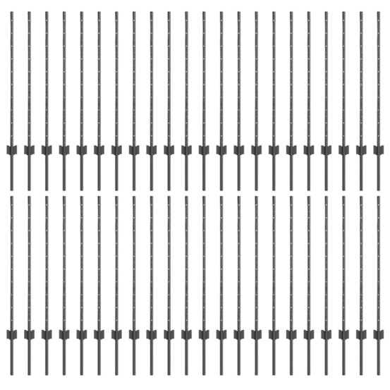 Poteaux de clôture 88 pcs gris 140 cm acier