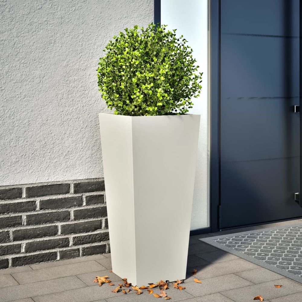 Colonne végétale haute en acier solide anti-rouille pour décoration entrée et véranda blanc 35x35x75cm