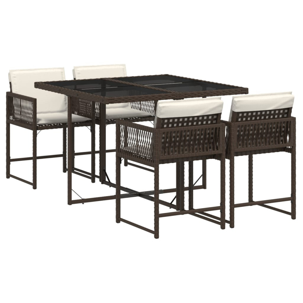 Ensemble à manger de jardin 5 pcs et coussins marron poly rotin