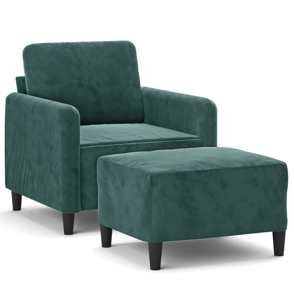 Fauteuil avec repose-pied vert foncé 60 cm velours
