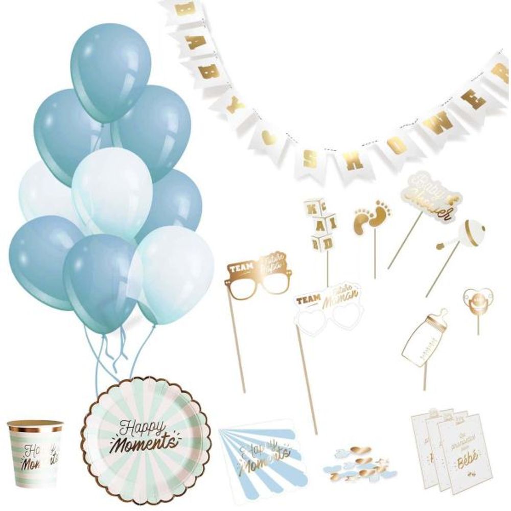 Kit décoration pour baby shower 46 pièces bleu