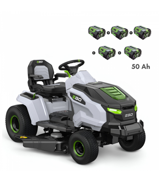 Pack tracteur électrique à batterie à éjection latérale et mulching, 5 batteries 10ah et chargeur rapide - ego tr4201e