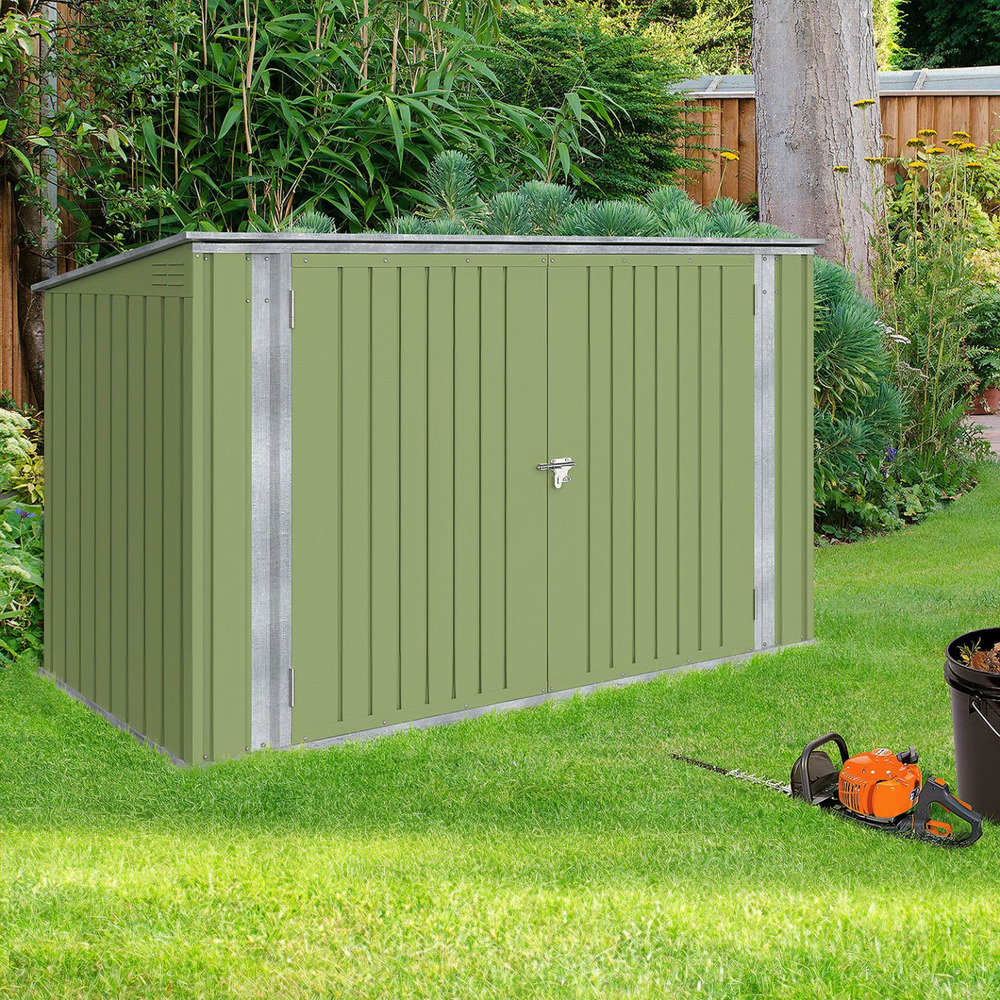 Abri de jardin en métal vert olive verrouillable multi-rangement pour stockage vélos, outils, poubelles