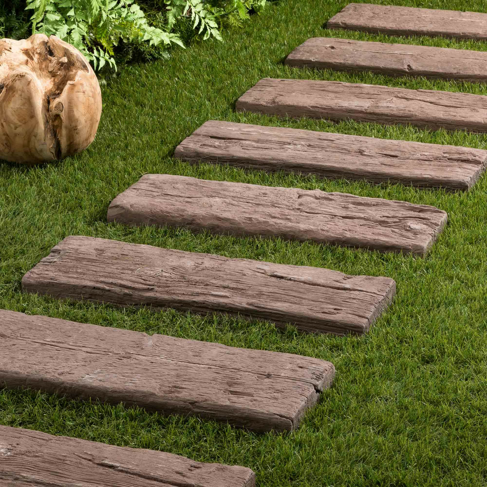 Pas japonais rectangle béton effet bois marron 67x22x4,5 cm (à l'unité) - ro'ma nature