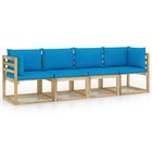Canapé de jardin meuble extérieur 4 places avec coussins bleu clair