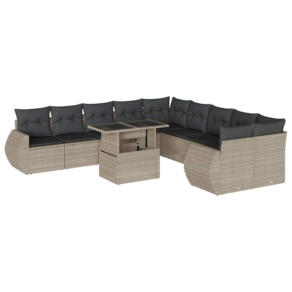 Salon de jardin 11 pcs avec coussins gris clair résine tressée