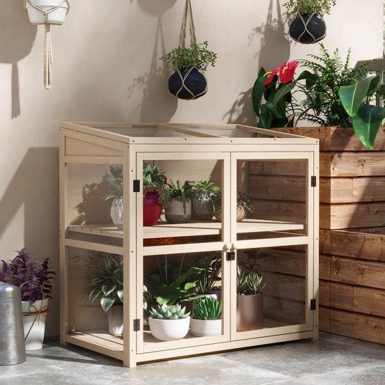 Serre châssis bois jardin 2 niveaux toit ouvrant double porte 103x61cm - comfortxl outdoor living