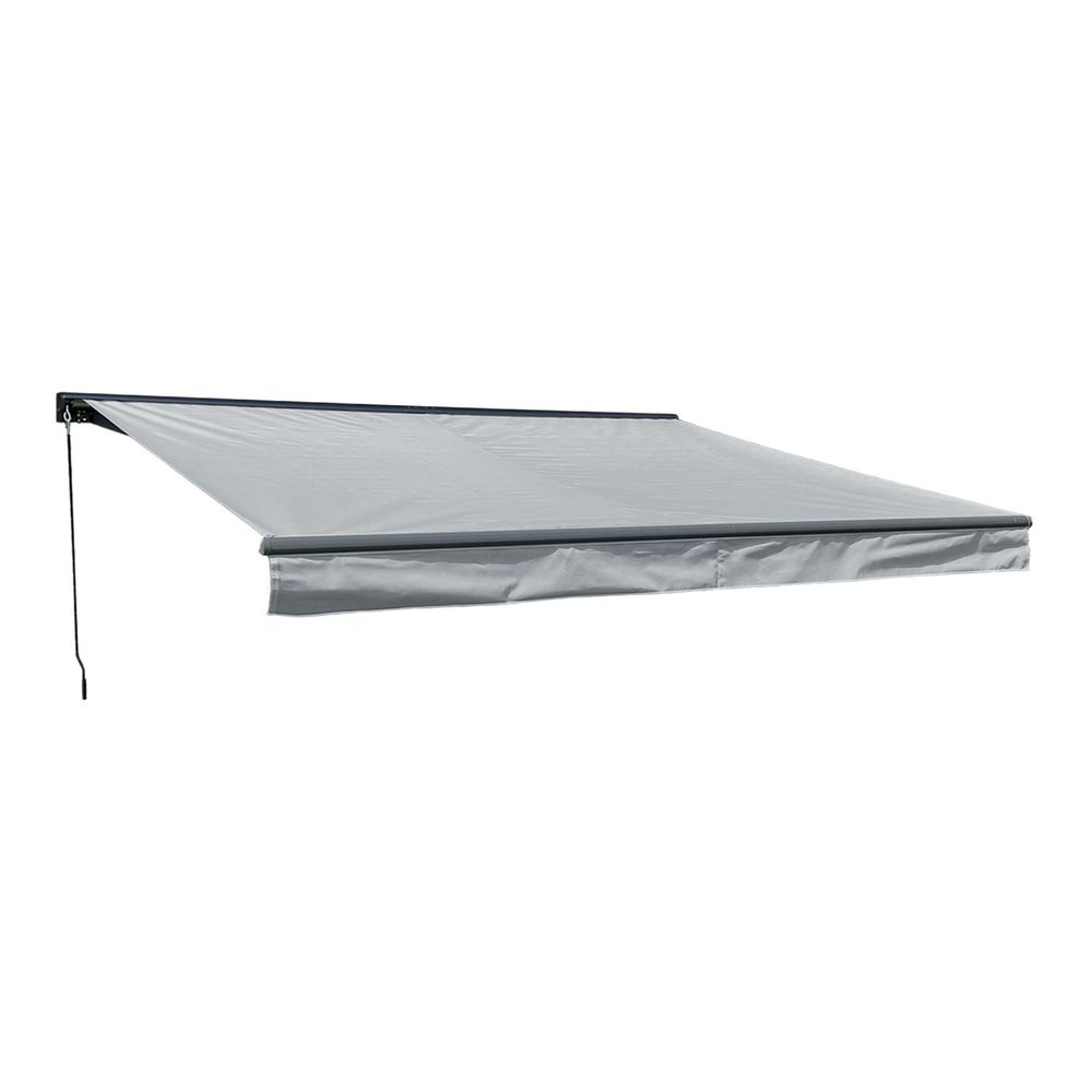 Store banne saule 3,95 × 3m avec semi-coffre - toile grise et structure grise