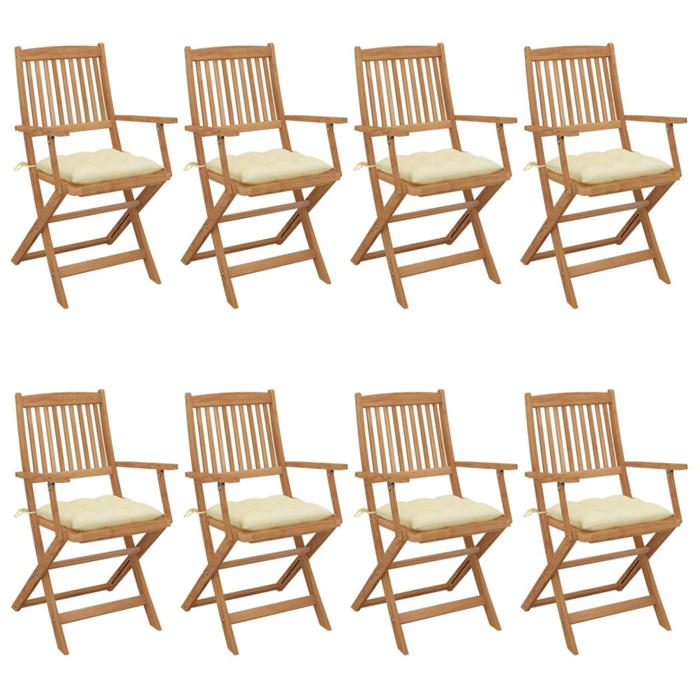Chaises pliables de jardin lot de 8 avec coussins bois d'acacia