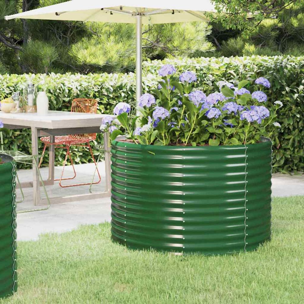 Jardinière ronde surélevée acier galvanisé potager vert 100x100x68 cm