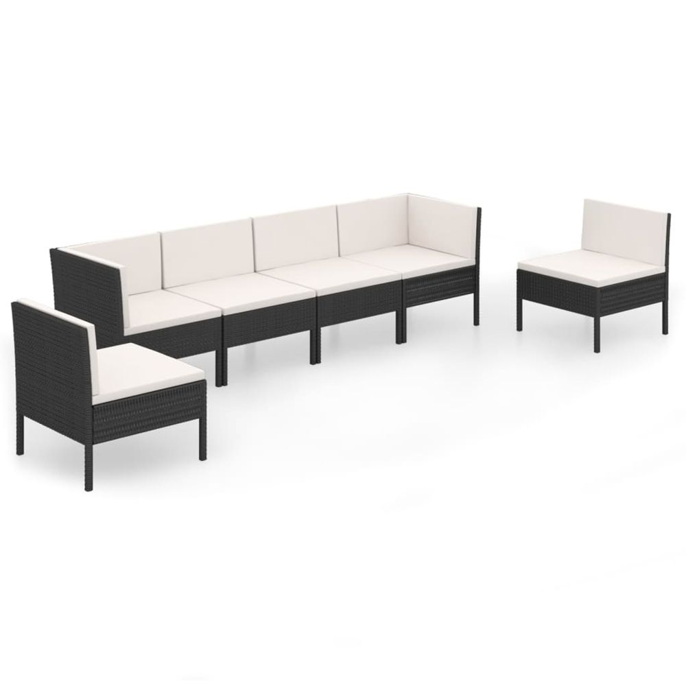Salon de jardin 6 pcs avec coussins résine tressée noir