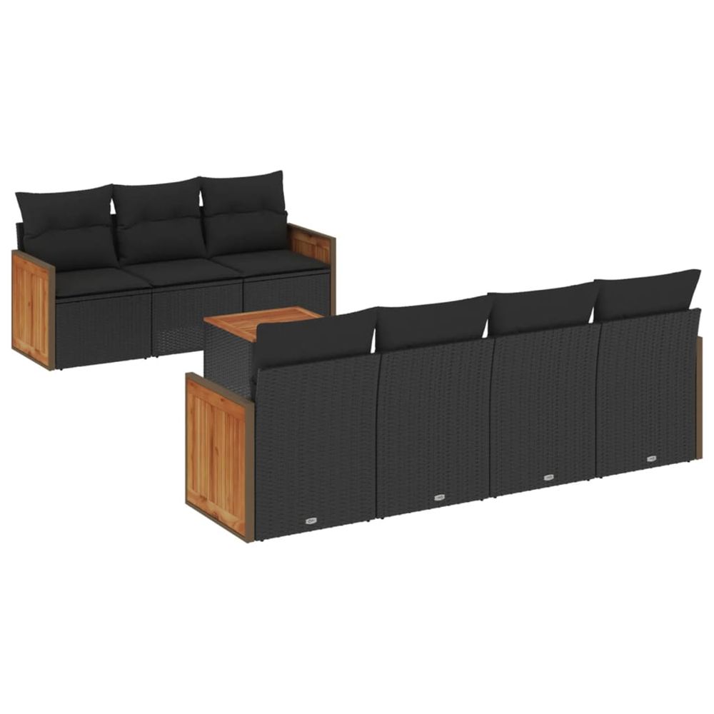 Salon de jardin 8 pcs avec coussins noir résine tressée