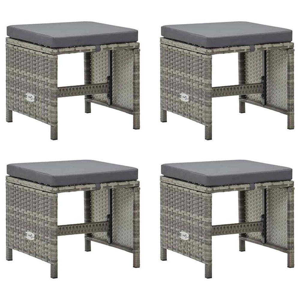 Tabourets de jardin lot de 4 avec coussins résine tressée gris