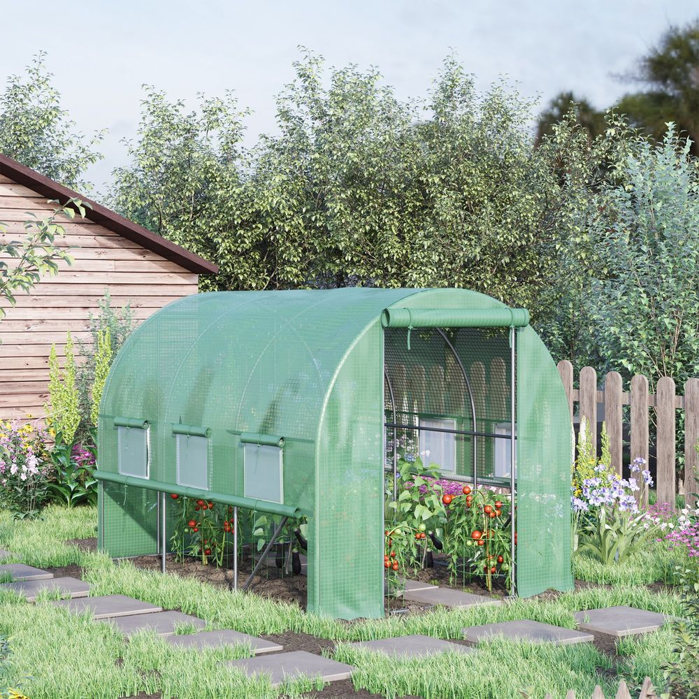 Serre tunnel de jardin acier galvanisé pe vert 295 x 200 x 200 cm potager ventilée - comfortxl outdoor living