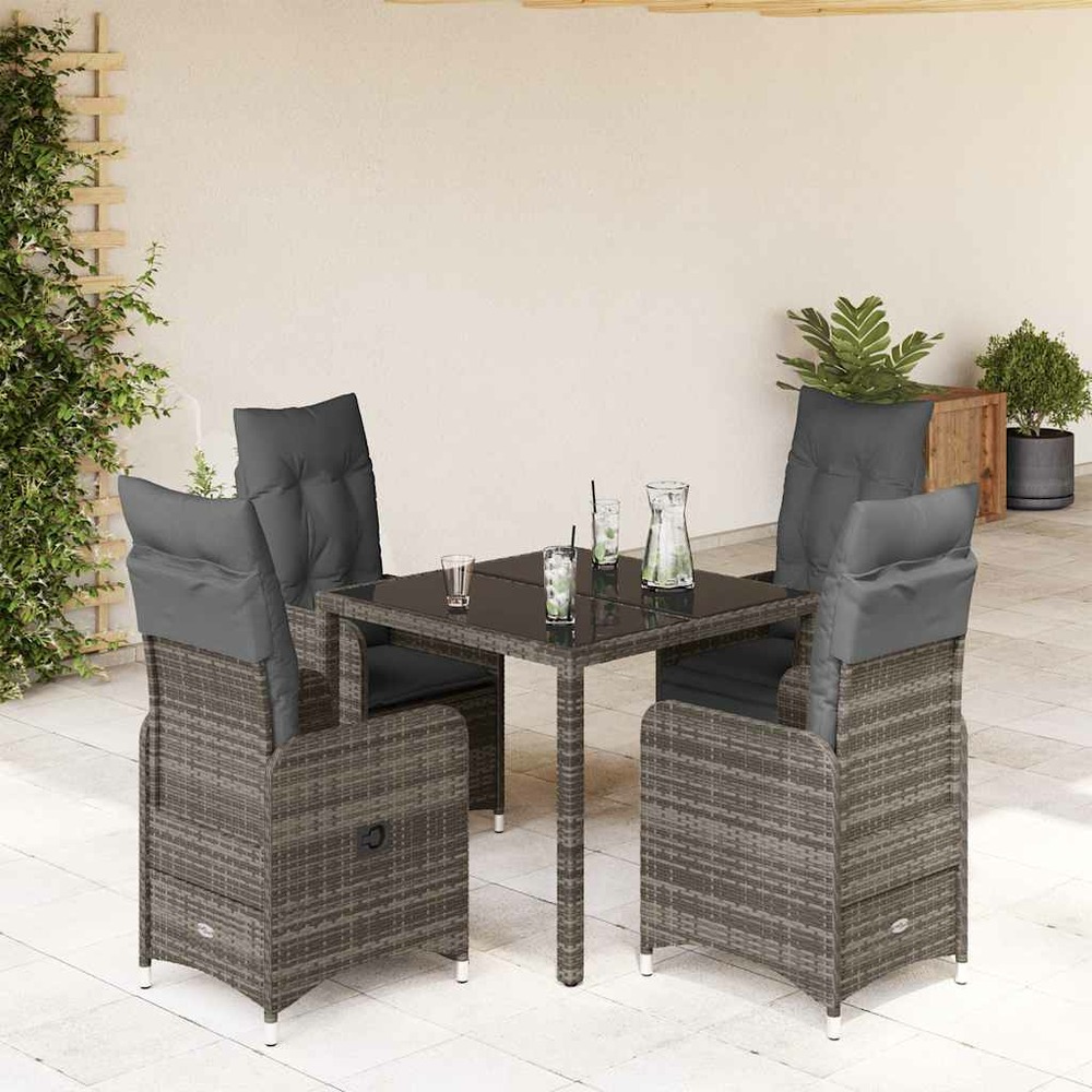 Ensemble de bistro de jardin 5 pcs coussins gris poly rotin