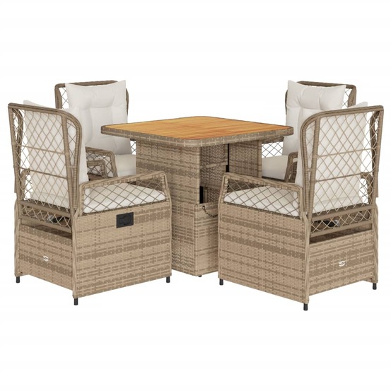 Ensemble à manger de jardin avec coussins 5pcs beige poly rotin