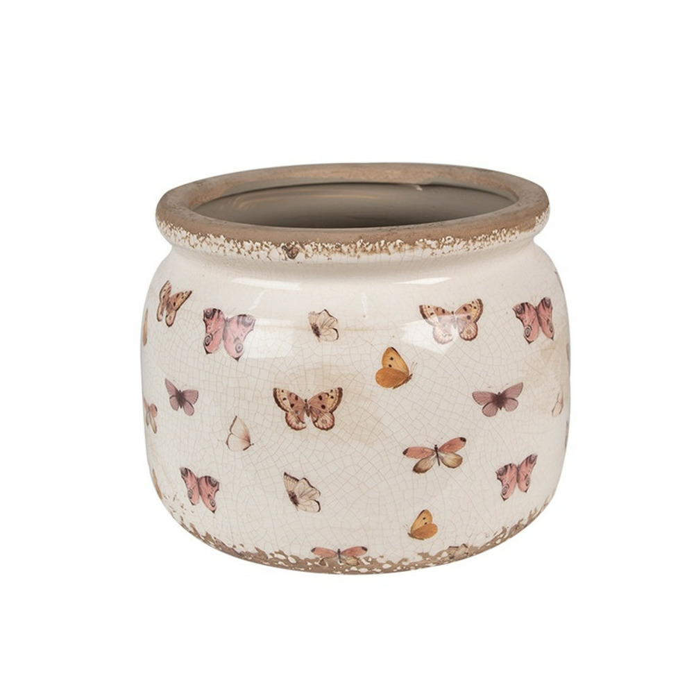 Pot de fleurs intérieur beige à papillons 20x15cm