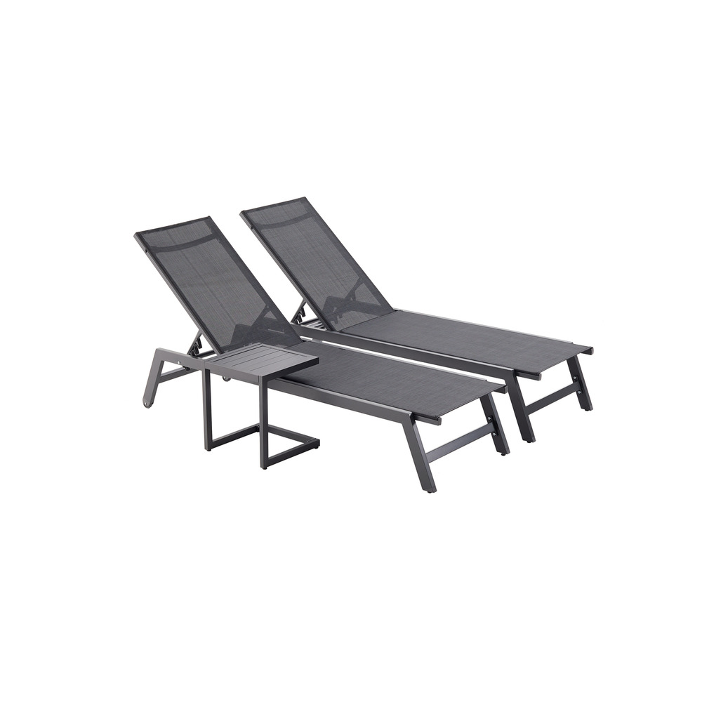 Lot de 2 transats et une table d'appoint noir prato