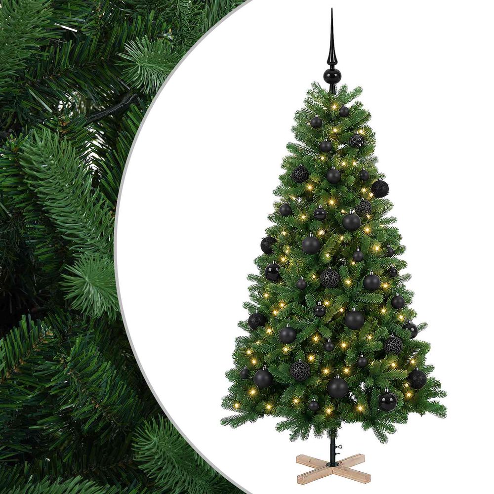 Sapin de noël artificiel avec boules 150 cm 150 led blanc chaud