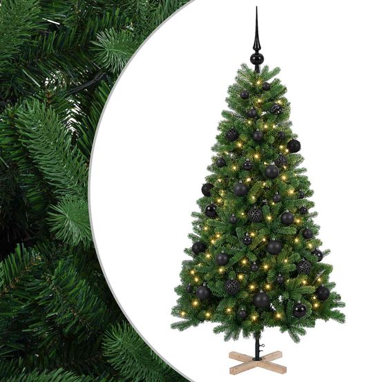 Sapin de noël artificiel avec boules 150 cm 150 led blanc chaud