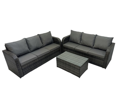 Ensemble de meubles de jardin en polyrotin 6 places avec table basse rectangulaire canapé 3 places