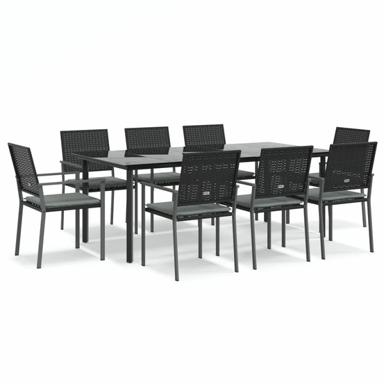 Ensemble à manger de jardin 9 pcs coussins résine tressée acier