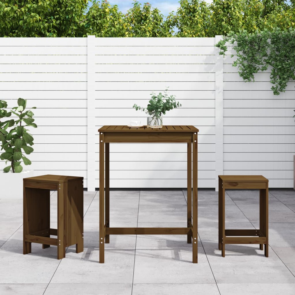 Ensemble de bar de jardin 3 pcs marron miel bois pin massif