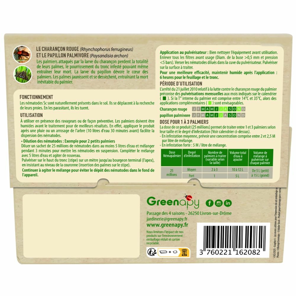 Nematodes Palmier Nemago® Nématodes - Traitement Biologique Contre Charançon Rouge & Papillon Du Palmier - Protège 1 à 3 Palmiers Traitement Naturel Palmier