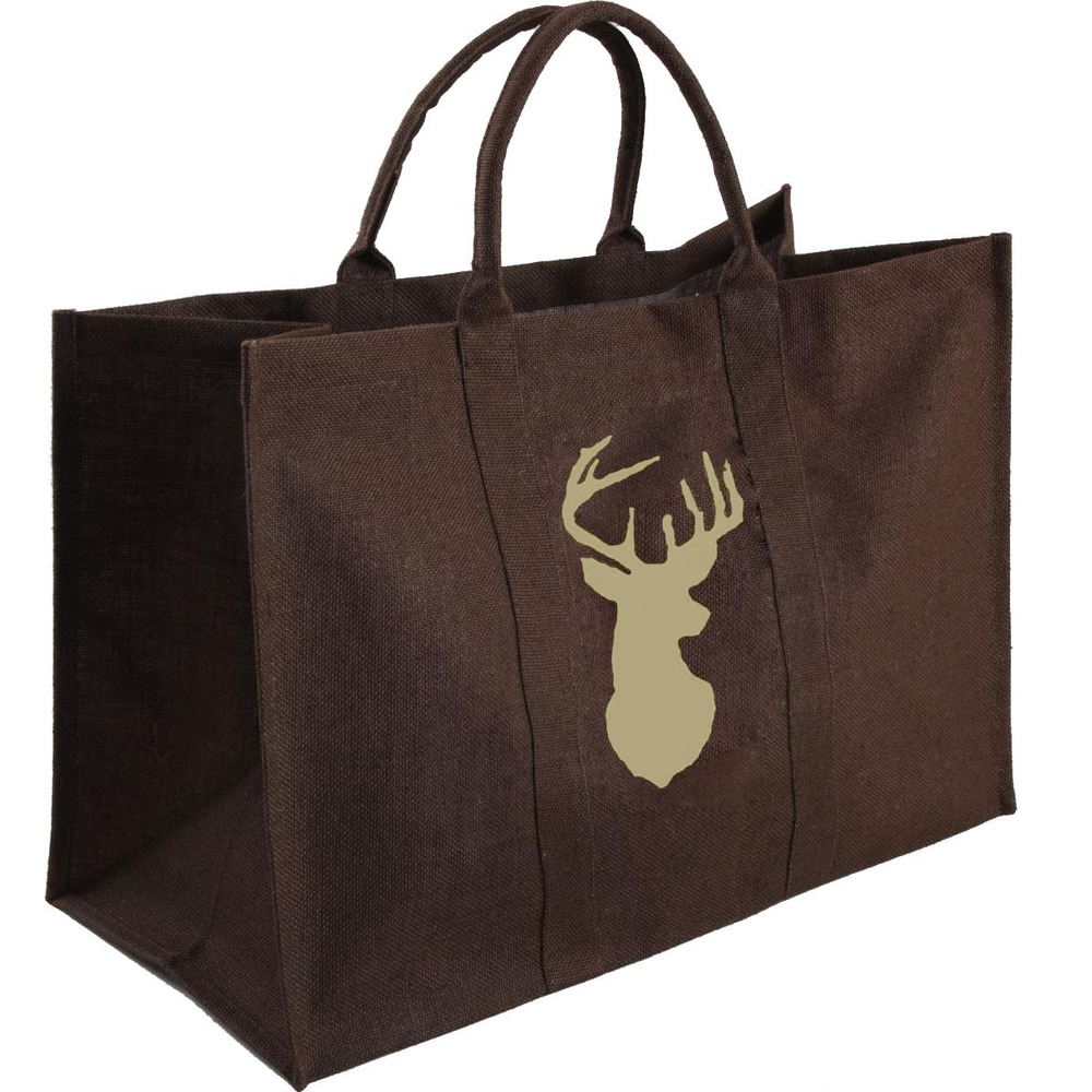 Sac à bûches en jute marron - cerf beige