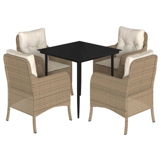 Ensemble à manger de jardin avec coussins 5pcs beige poly rotin