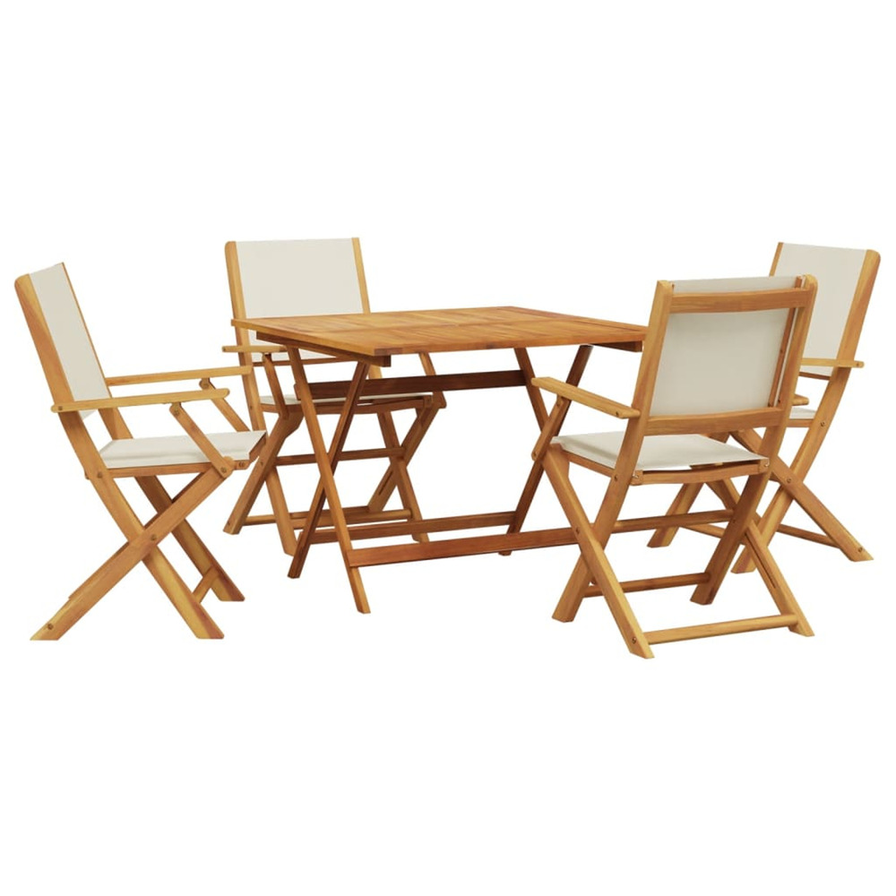 Ensemble à manger de jardin 5 pcs blanc crème tissu bois massif
