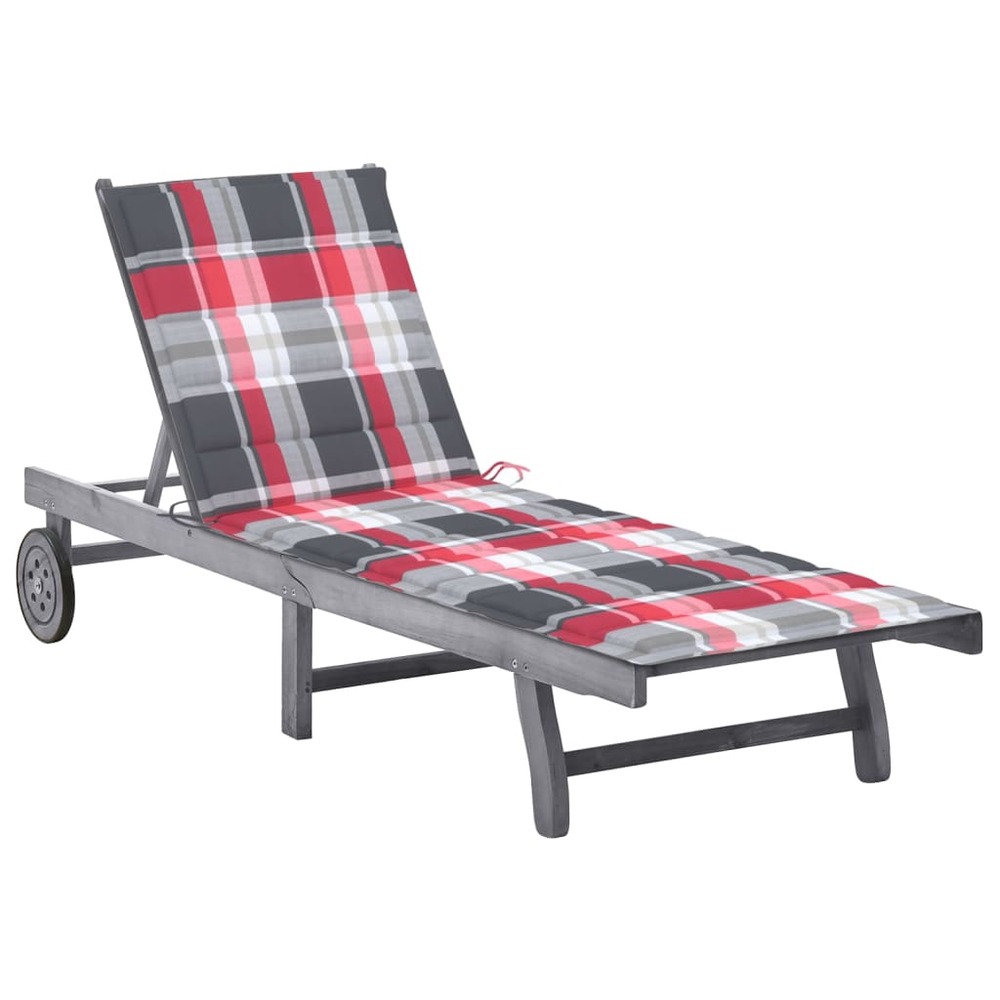 Transat chaise longue bain de soleil lit de jardin terrasse meuble d'extérieur avec coussin gris bois d'acacia solide 02_0012